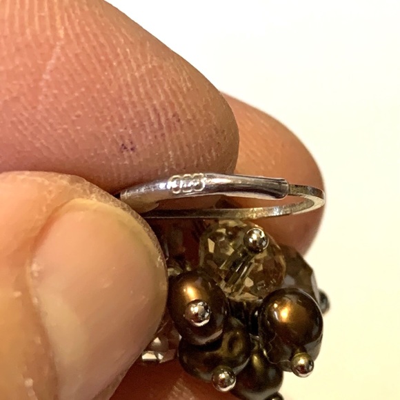 💝Vintage Silver 925 Cluster Pearl & Crystal Earrings - Picture 4 of 5